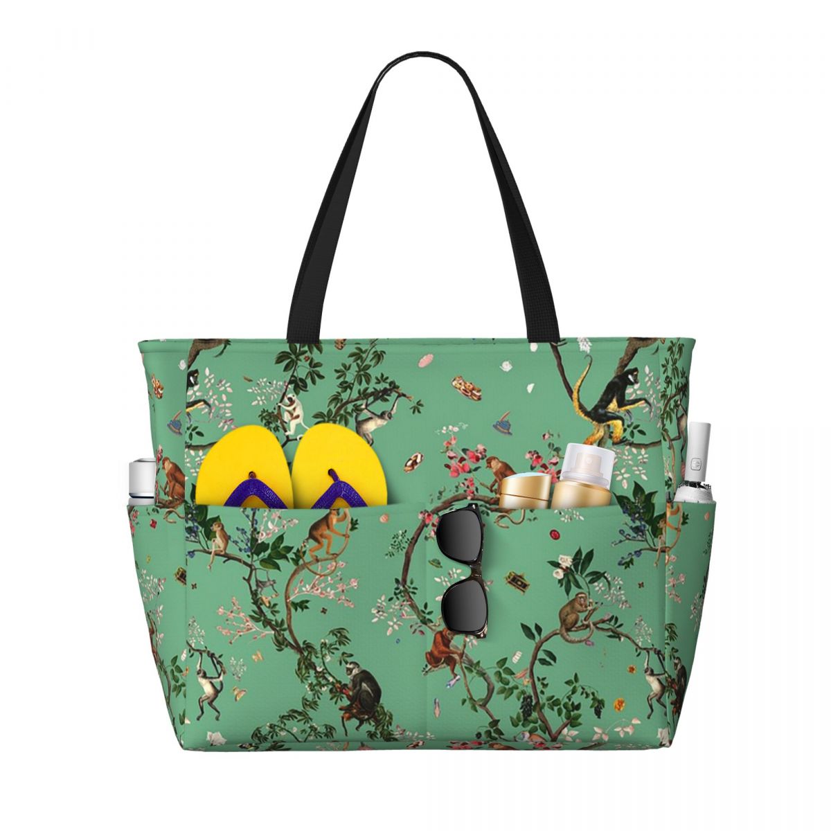 Yoga Fitness World - Monkey World Green Beach Tote Bag