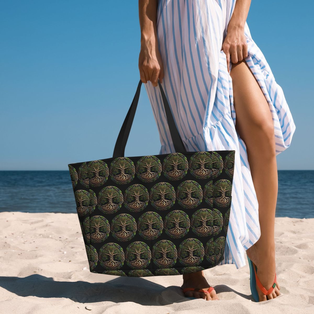 Yoga Fitness World - Bolsa tote grande para praia, árvore