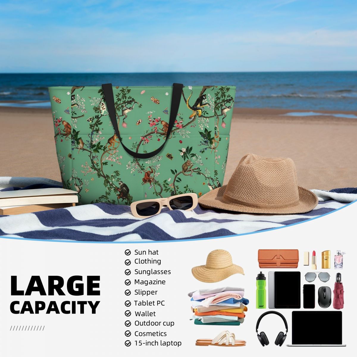 Monkey World Green Beach Tote  - Yoga Fitness World avaliação e preço