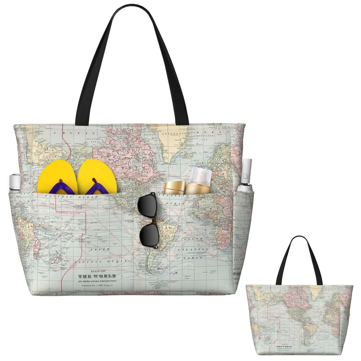 Bolsa tote vintage com mapa do - Yoga Fitness World avaliação e preço