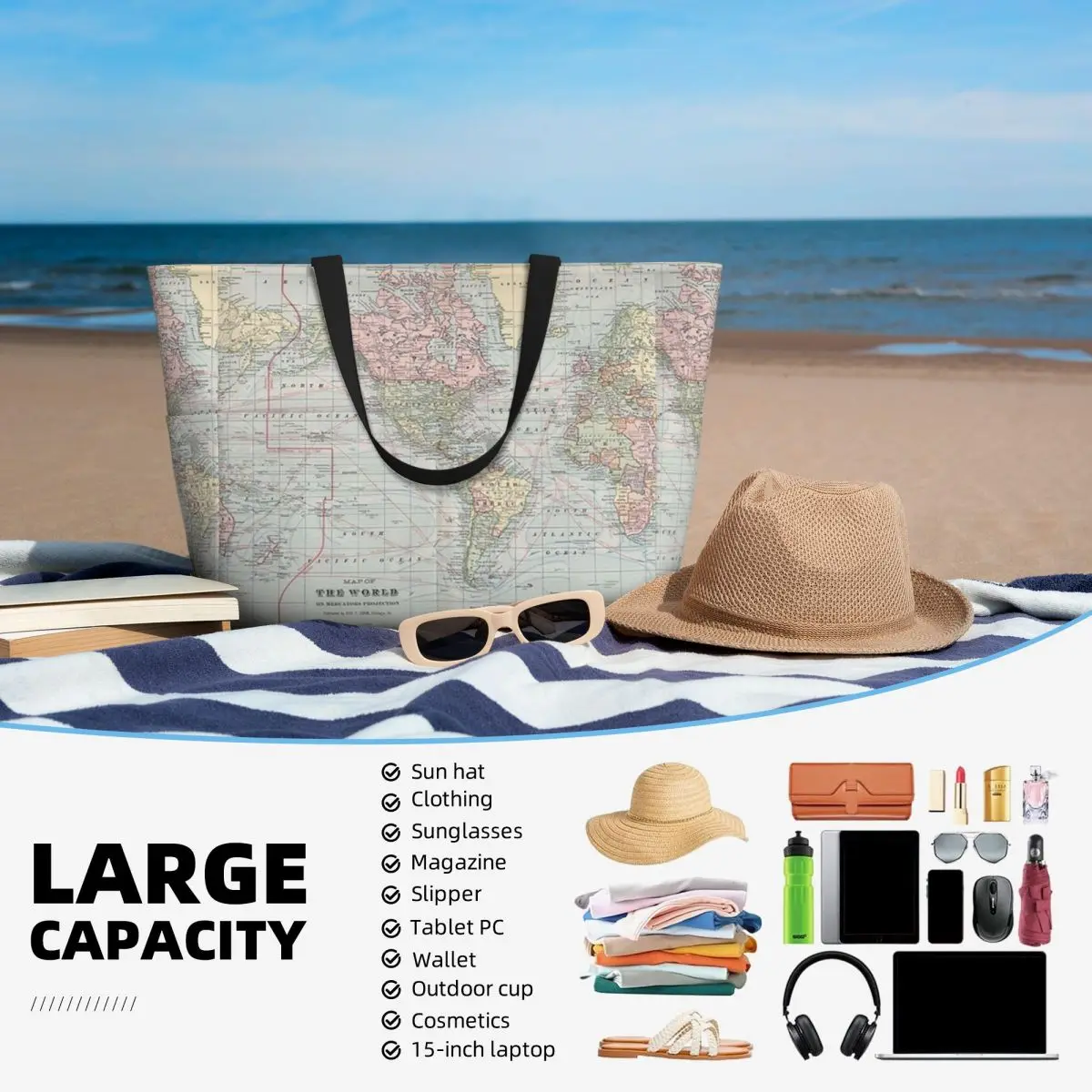 Bolsa tote vintage com mapa do - Yoga Fitness World avaliação e preço
